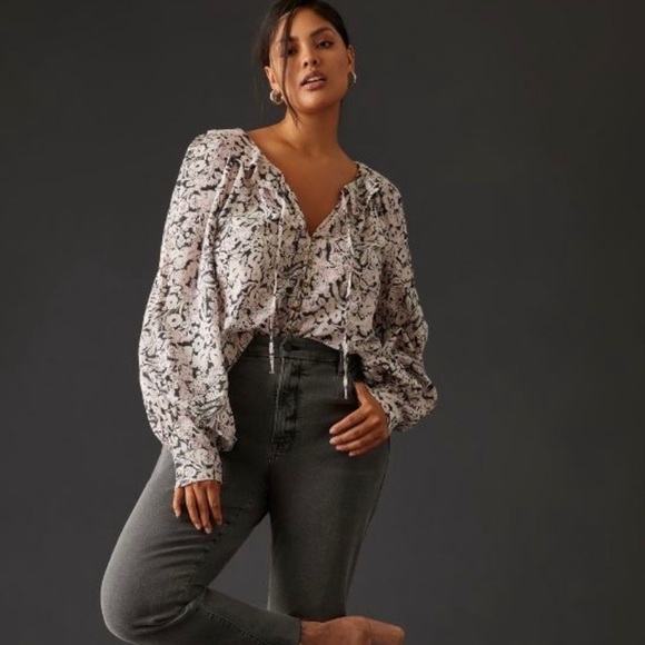 Anthropologie Tops - Anthropologie Femme Button style, Floral print, Oversized Peasant Blouse, size S